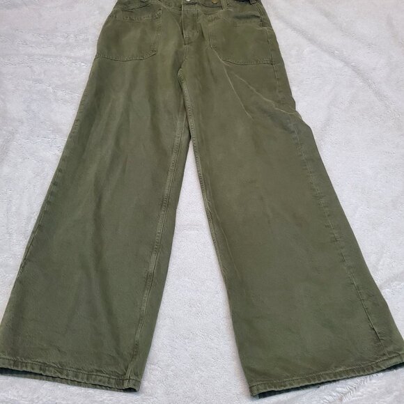 NWT We the Free Olive Green High Rise Wide Leg Palmer Cuffed Jeans 30 - Picture 1 of 13